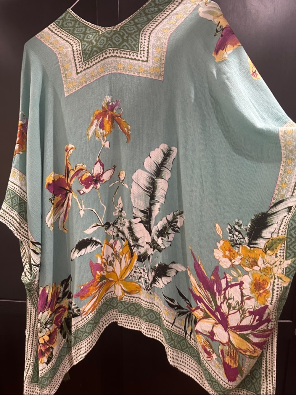 Vince Camuto Mint Green Floral Flowing Tunic with Tassels